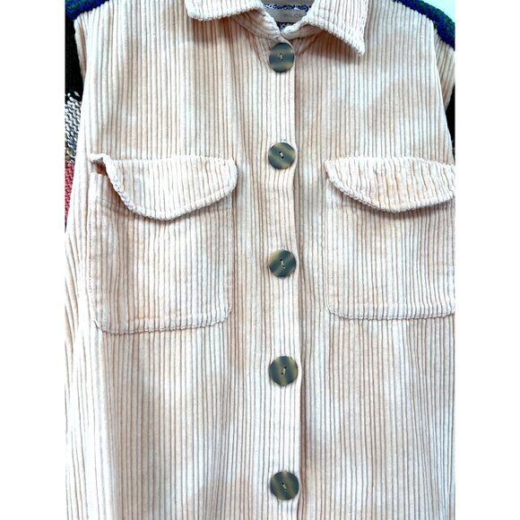 Pilcro Anthropologie Easy Going Corduroy Shirt Jacket XS Beige Knit Sleeves - Picture 3 of 8